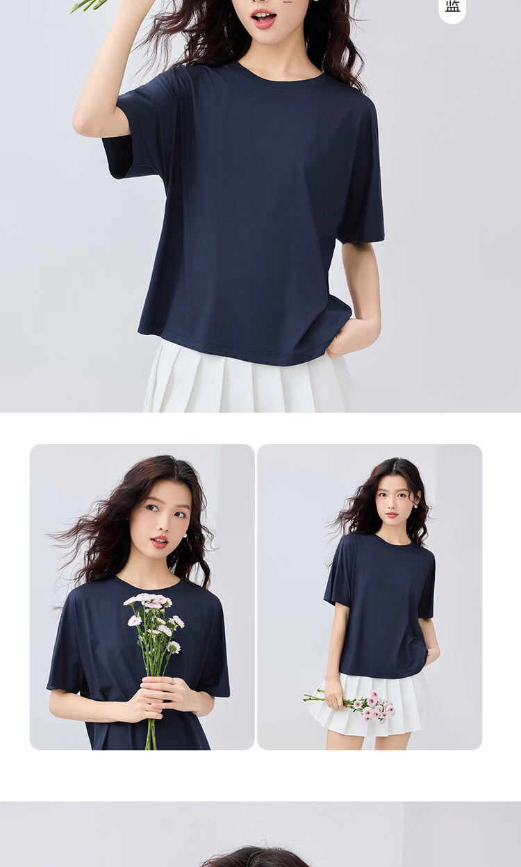Giordano Wrinkle-Resistant Shaping T-Shirt for Women, Easy-Care Draping Round Neck Wide-Cuff Short-Sleeve Top 13325237 17