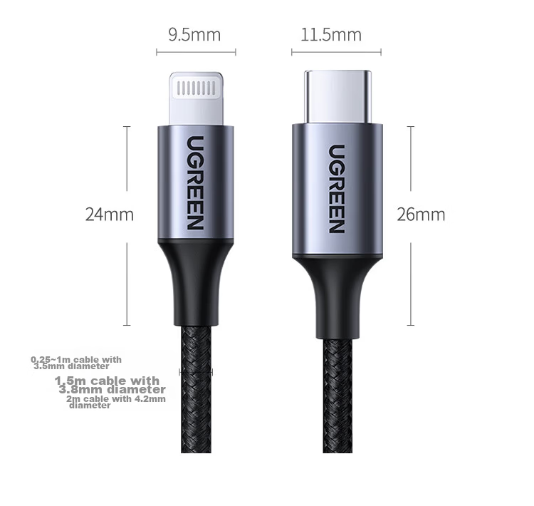 UGREEN [Official MFi Certified] Two-In Charging Cable for Apple 8-17, PD100W Fast Charging Data Cable, Type-C to Lightning, Dual-Use IPhone Cable, 1 Meter 28