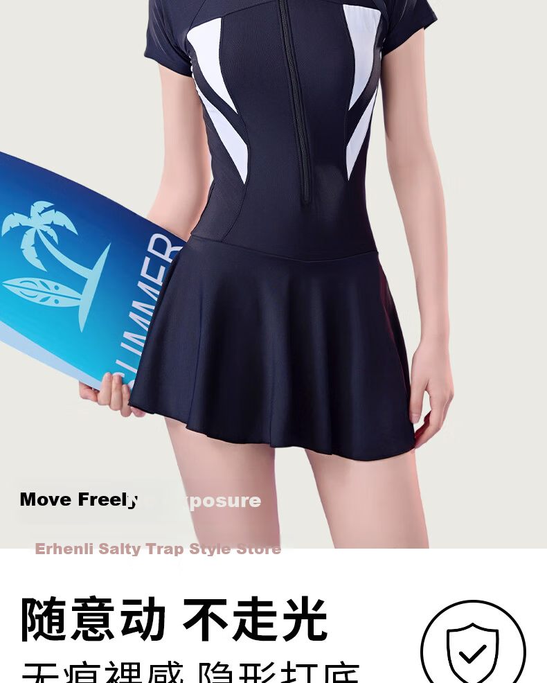 Langsha Women's One-Piece Skirted Conservative Swimsuit Quick-Dry Slimming Plus Size Sports Swimwear for Hot Springs 10
