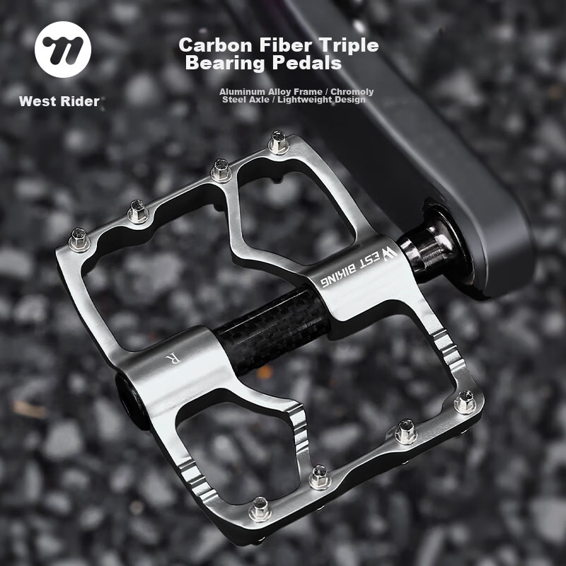 Xiqizhe Carbon Fiber Bicycle Pedals with Three Bearings Ultra-Lightweight Mountain Road Bike Pedals Titanium Color