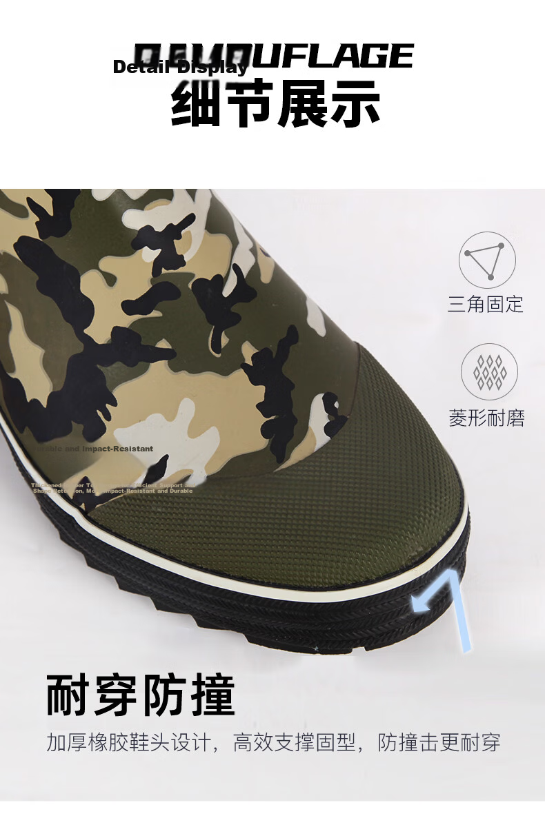 Jolly Walk Mid-Calf Camouflage Rain Boots, Rubber Waterproof Shoes, Outdoor Rain Boots, 219-1, Black Camouflage, Size 40 8