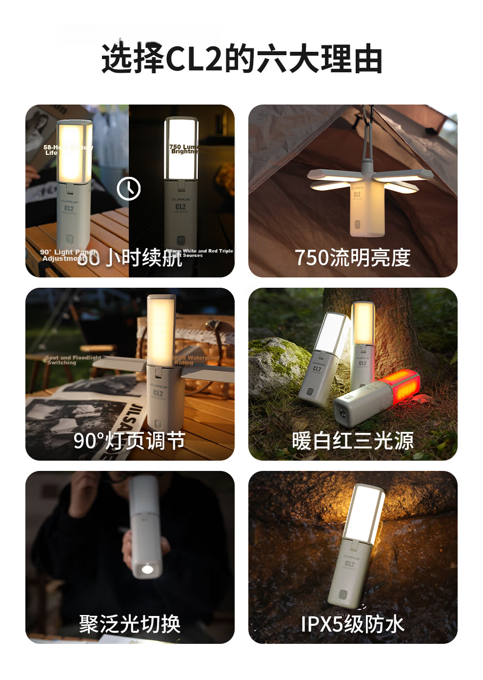 KLARUS CL2 Outdoor Camping Lantern Super Bright Long Battery Life Portable Tent Ambient Light Ivory White 3