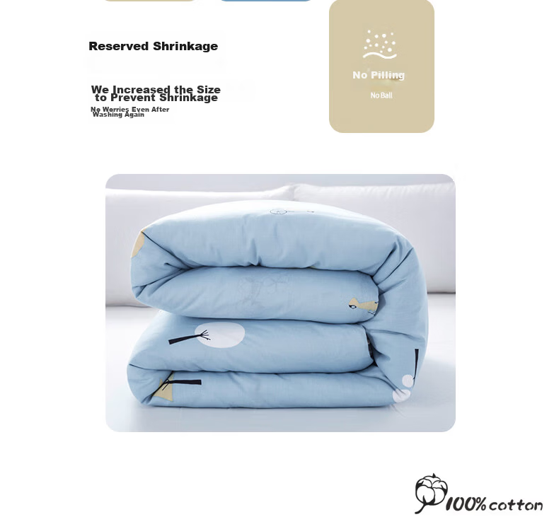 Yunjin Class A Antibacterial Pure Cotton Duvet Cover, Single Piece, 100% Cotton, Printed, Single Bed, Dormitory, 150x200cm, Spring Breeze And Rai 10