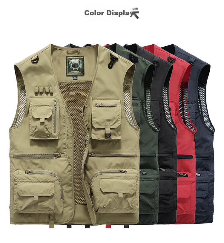 JEEP SPIRIT Men's Work Vest Spring Autumn Fishing Photography Multi-Pocket Jacket Black M 1
