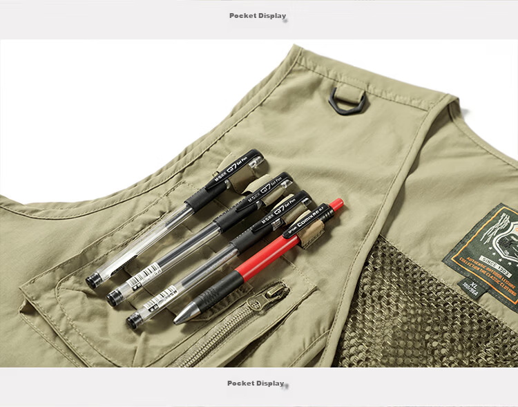 JEEP SPIRIT Men's Work Vest Spring Autumn Fishing Photography Multi-Pocket Jacket Black M 19