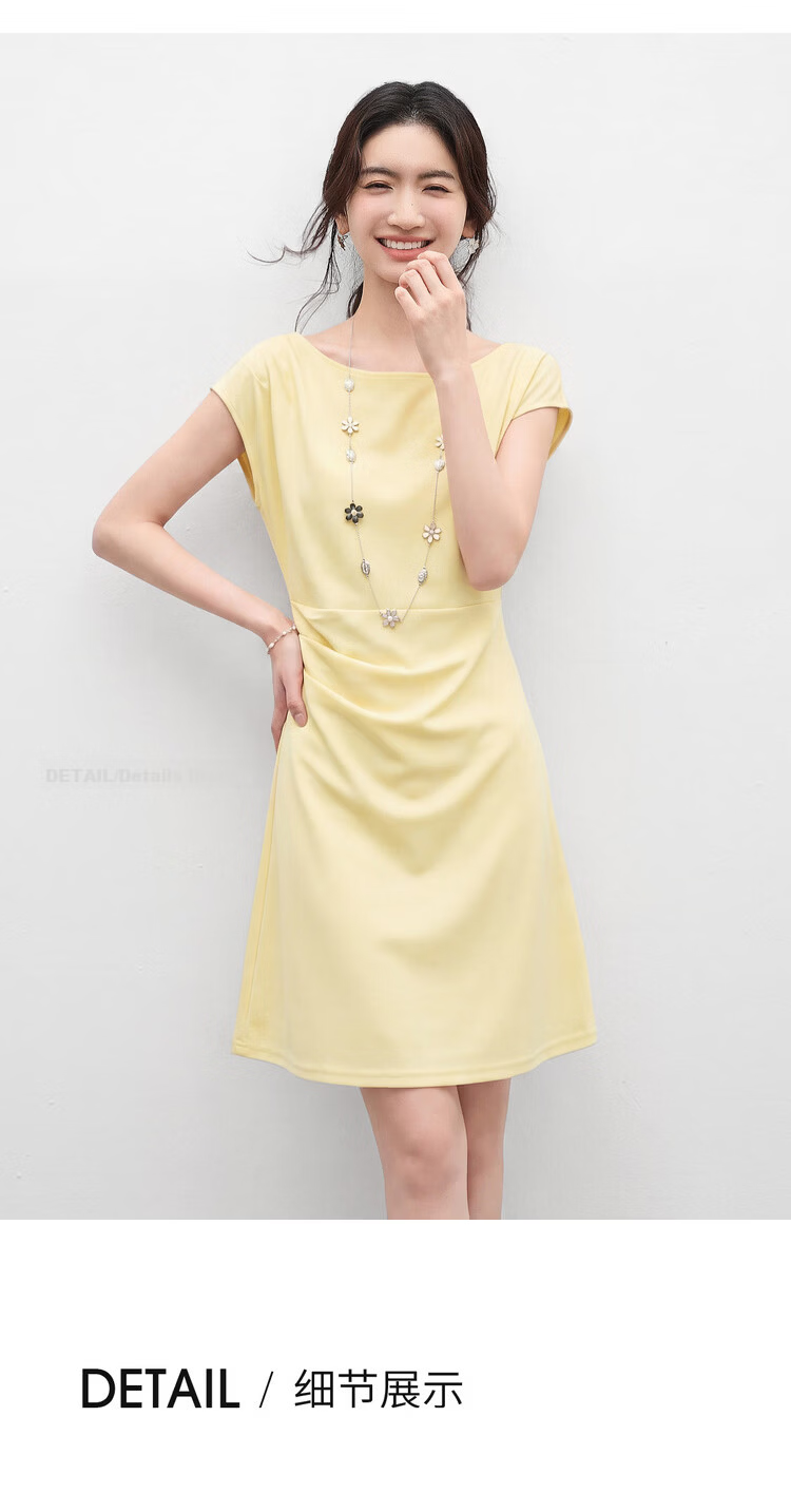 Shangdu Bila Elegant Temperament Short Sleeve Dress Women Spring Summer Off-Shoulder Pleated Slimming A-Line Mid-Length Dress 25