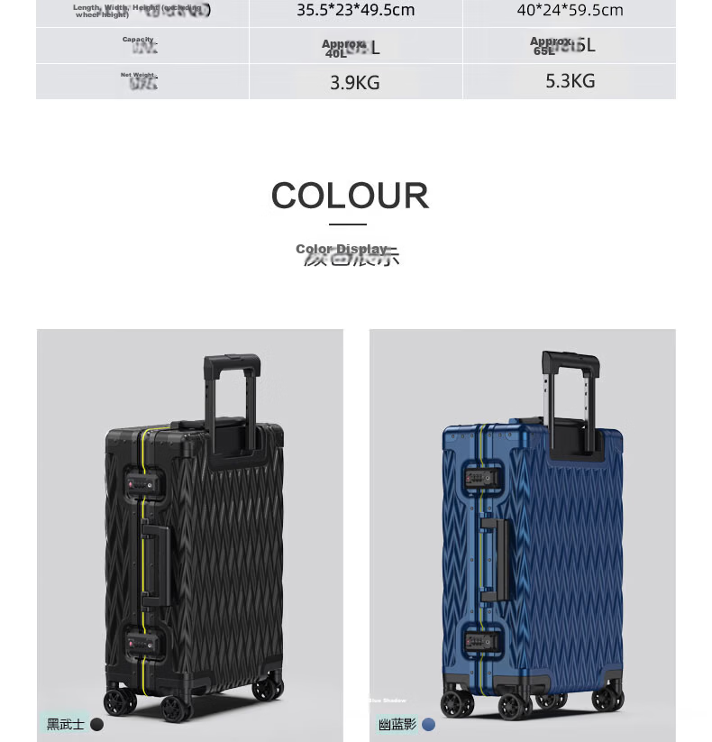 SUMMIT 20-inch Aluminum-Magnesium Alloy Luggage Full Metal Business High-End Travel Suitcase Pressure-Resistant Silent Wheels Trolley Case Blue 18