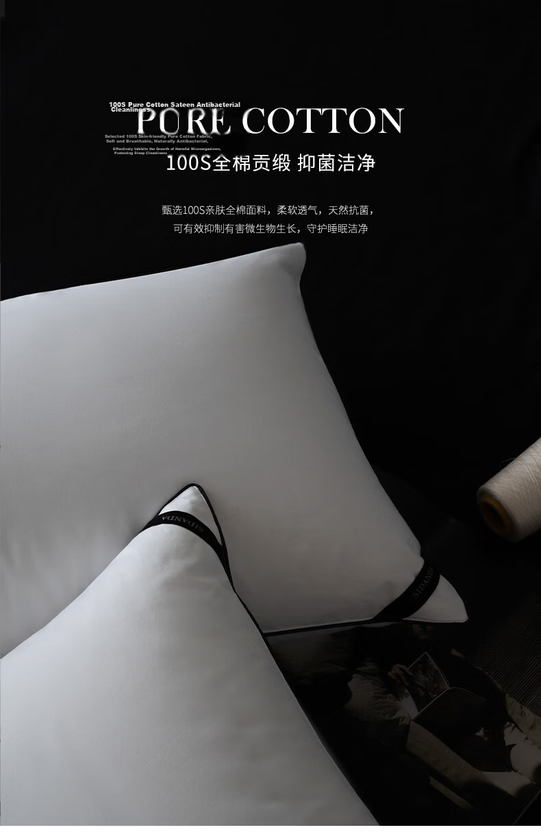 SIDANDA Pillow Core 95% White Goose Down Pillow Five-Star Hotel Down Pillow 100-Thread Count Cotton Medium Pillow 48*74cm 11