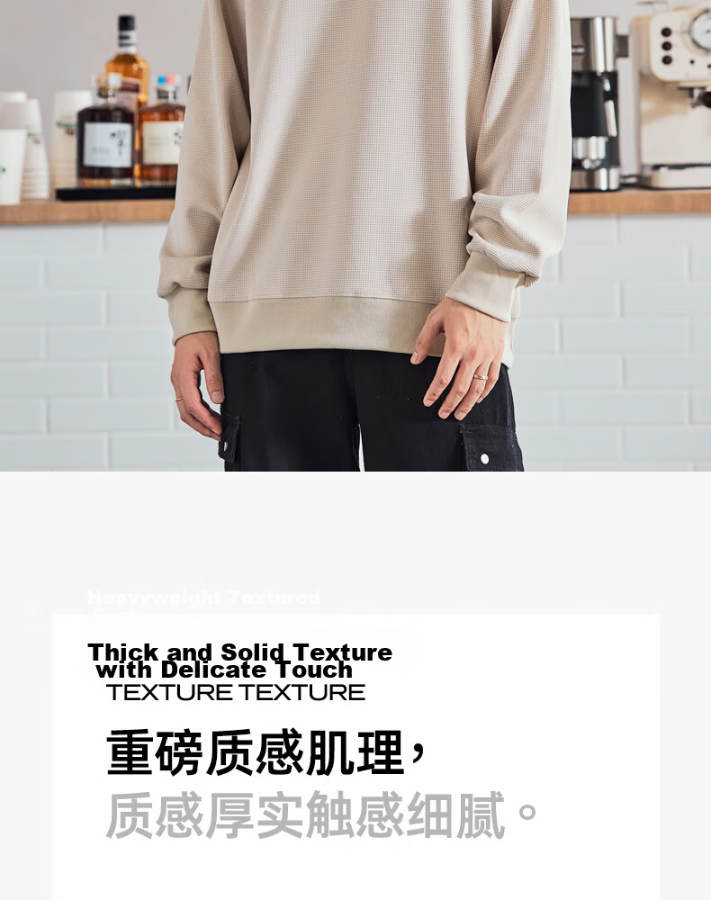 TonLion Men's Waffle Knit Pullover Hoodie Spring Heavyweight Solid Color Casual Loose Fit Long Sleeve Jacket for Youth Sports 5