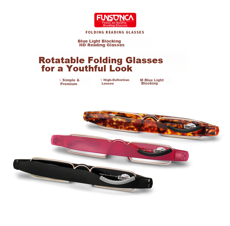 Funsonca Blue Light Blocking Reading Glasses Foldable Durable Imported Material 360° Rotatable Portable Pen Style Unisex 6109 Black +1.50 Diopter 1