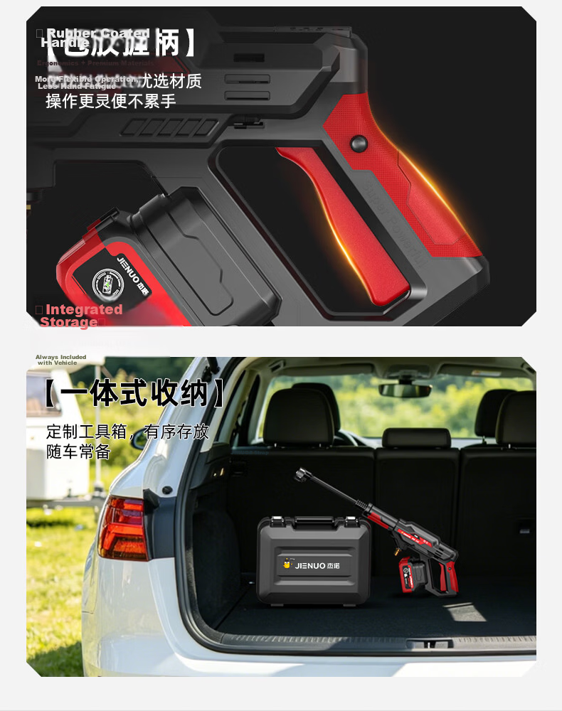 Jienuo Cordless Lithium Battery Car Washer, High-Pressure Water Gun, Household High-Power Booster Pump, Super Strong Pressure Cleaning Device, Dual Batteries 15