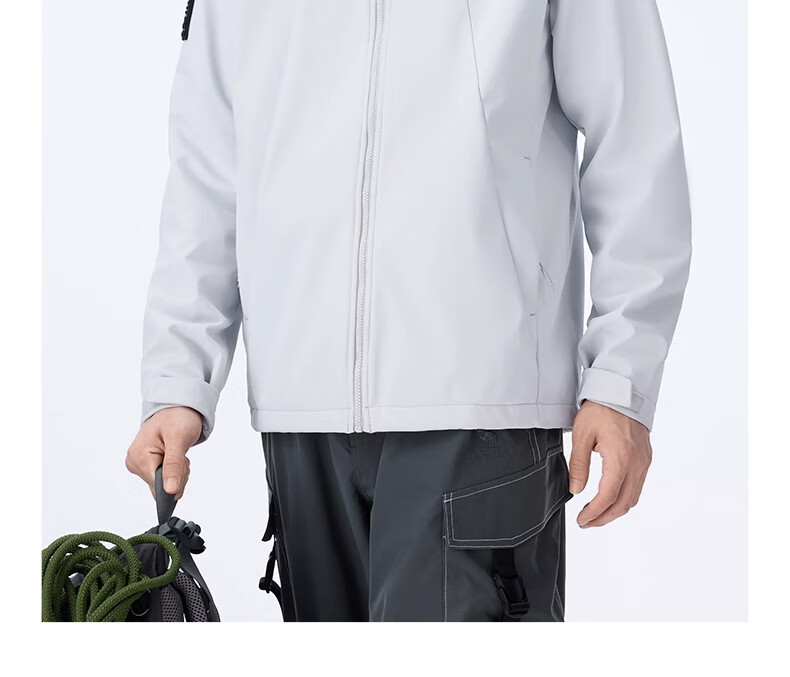 CAMEL Outdoor Integrated Hooded Soft Shell Jacket for Women, Loose-Fitting Top, Water-Repellent, Water-Resistant, Fleece-Lined Coat for Men A14CZ01786 20