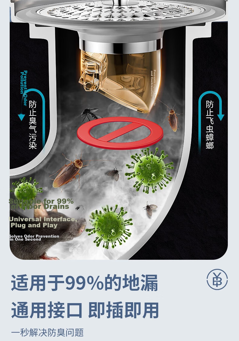 Bingyou Anti-Odor Floor Drain Core Universal Bathroom Insect-Proof Hair Filter Drain Pipe Anti-Backflow Odor Sealing Cover 8