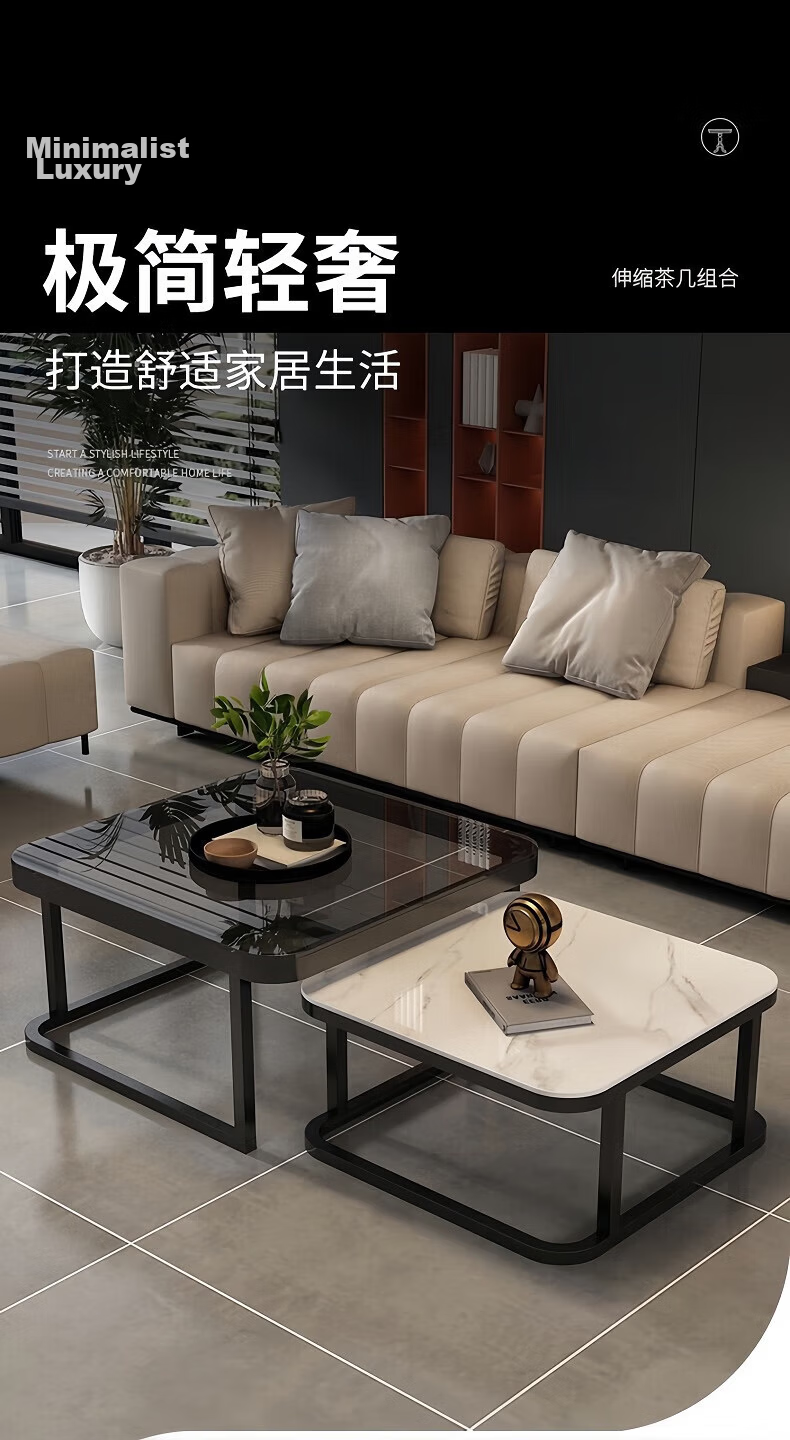 Gupujia Coffee Table for Living Room, Small Apartment, Modern Minimalist, Rock Slab, Light Luxury, Glass Round Table for Guests, Balcony Side Table 1