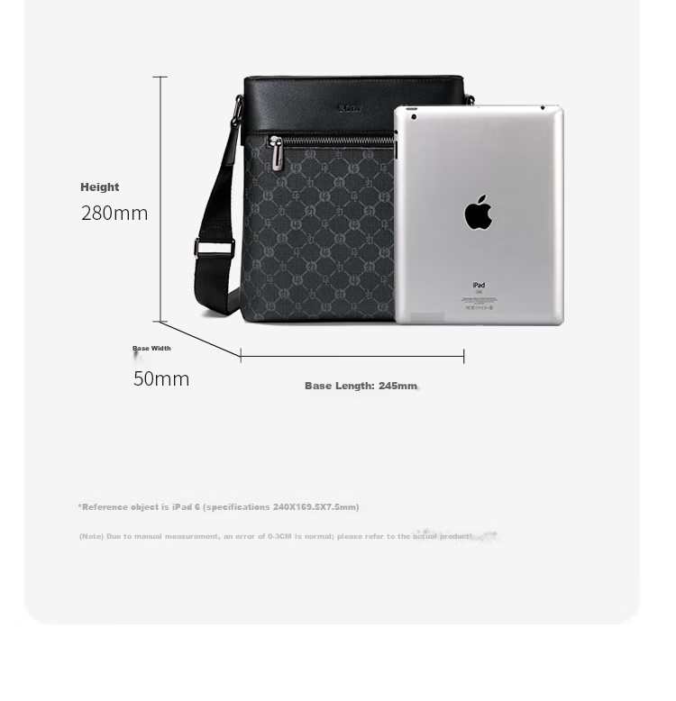GOLF Men's Large Capacity Vintage Print Single Shoulder Crossbody Bag Vertical Style iPad Compatible Business Casual Small Square Bag Black Gift for Boyfriend and Father 12