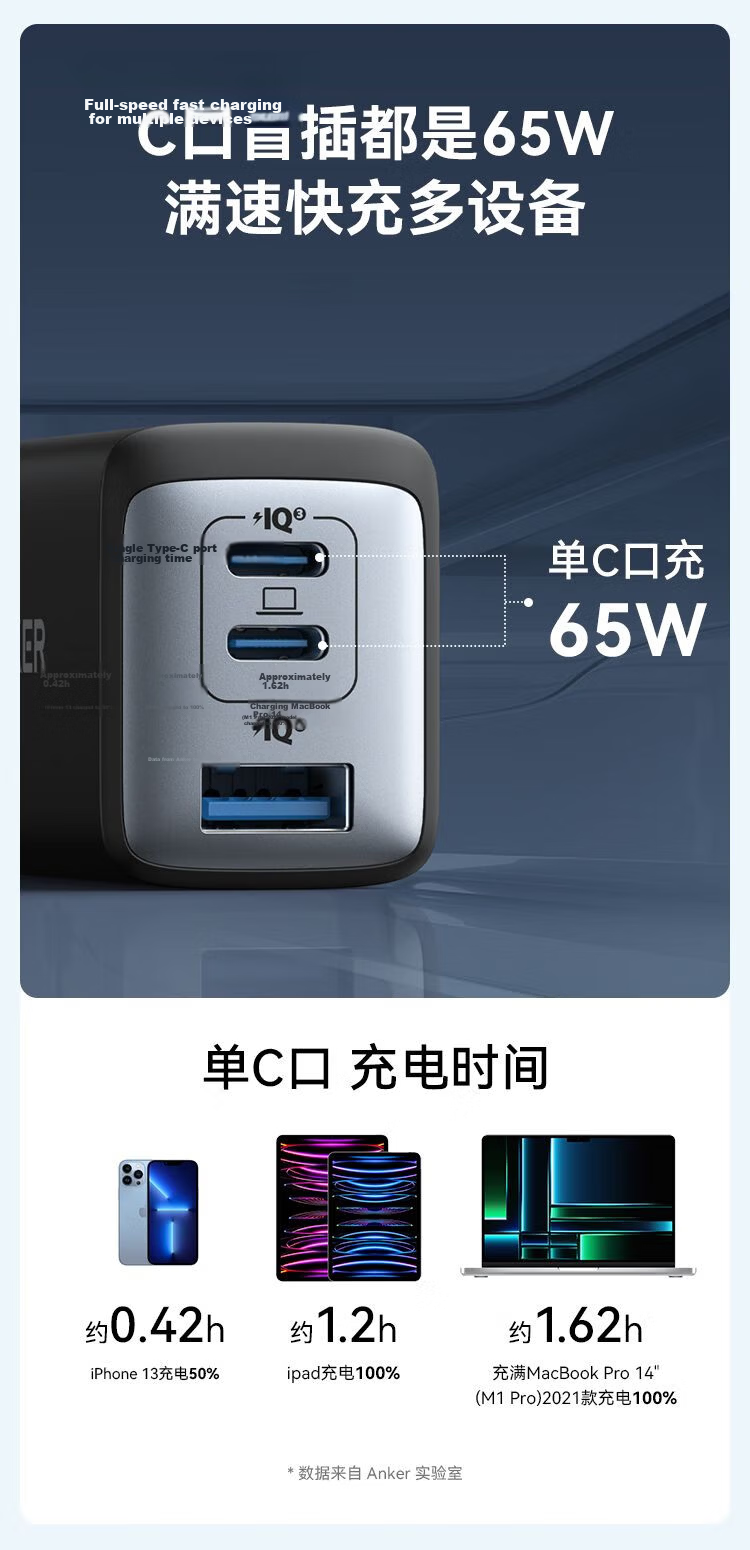 ANKER 65W GaN Charger Set Type-C PD 45W Fast Charging for Apple iPhone 17 MacBook Laptop with Data Cable Black 6