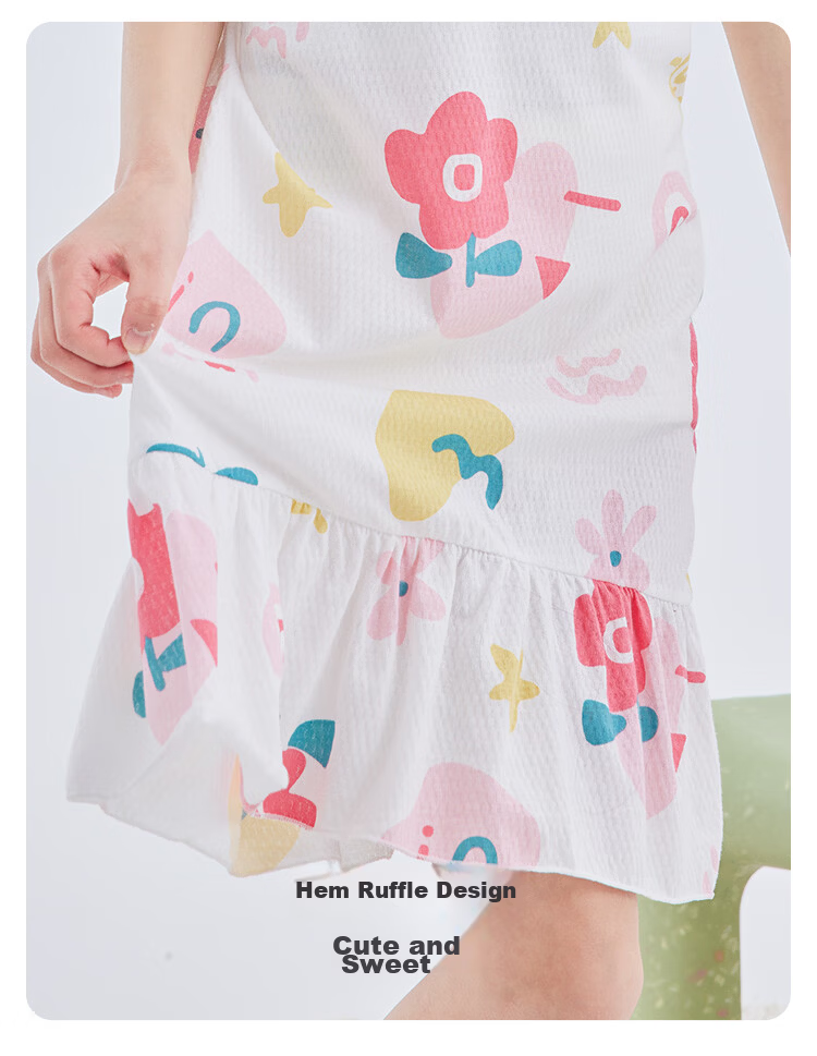 Hodo 【7A Antibacterial Pure Cotton】Girls Lightweight Breathable Mesh Nightdress Toddler Summer Cotton Short Sleeve Home Dress 9