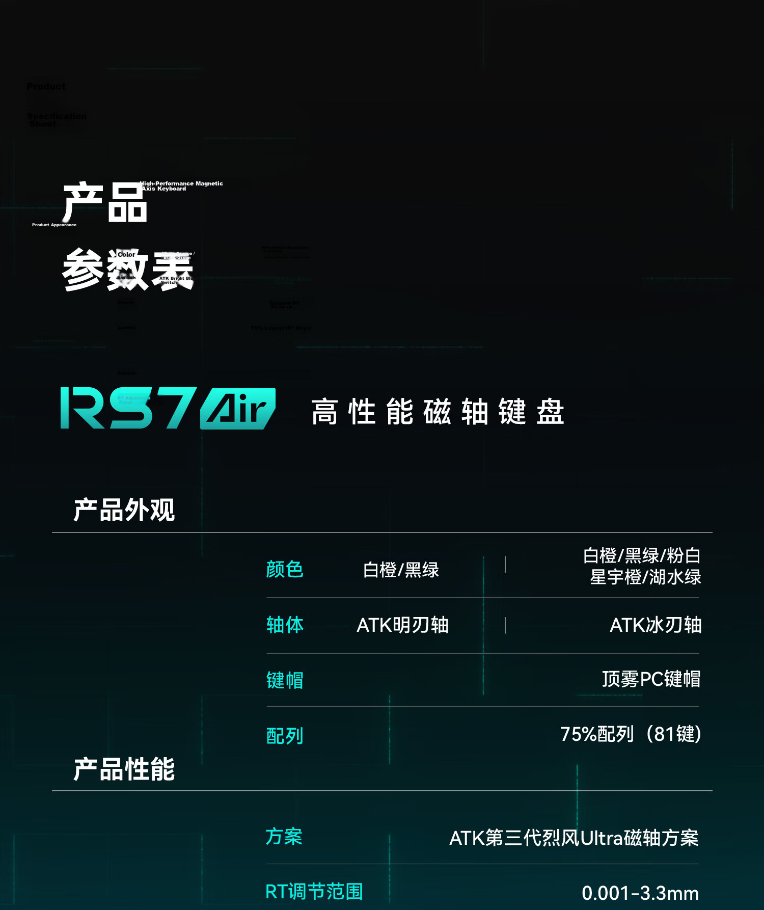 ATKRS7 Air Magnetic Axis Keyboard 75 Layout RT Customizable Gaming Mechanical Keyboard Wired Hot-Swappable 81 Keys RS7 Air White Orange Ice Blade Switch 14