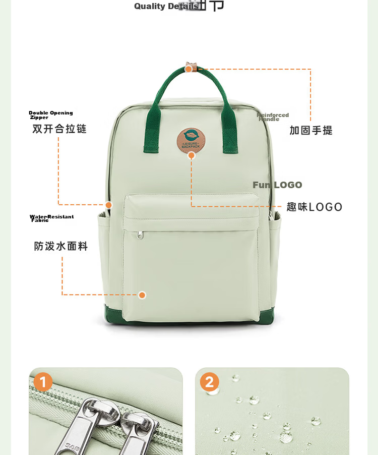 Landcase Backpack for Girls Middle School Students Lightweight Stylish Trendy Shoulder Bag 1704 Light Green 15
