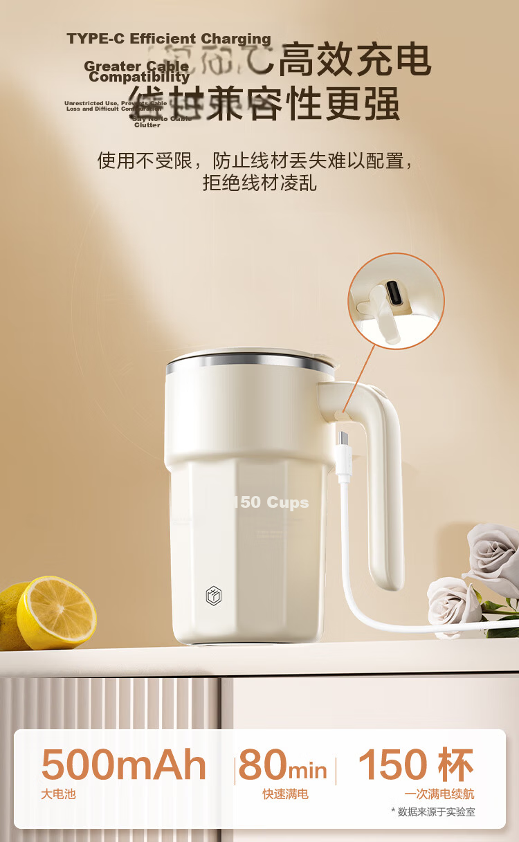 JD Jingzao Mini Cyclone Electric Mixing Cup Automatic Coffee Cup Type-C Rechargeable [316 Stainless Steel] 400ml 11