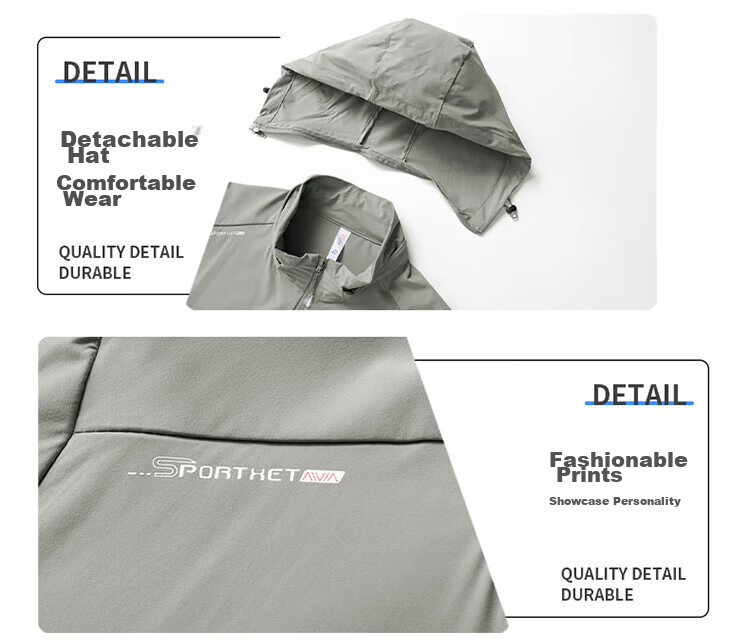 JEEP Men's Summer Long Sleeve Sun Protection Jacket Outdoor Sports Hooded Skin Jacket Men's Pine Gray XL 6