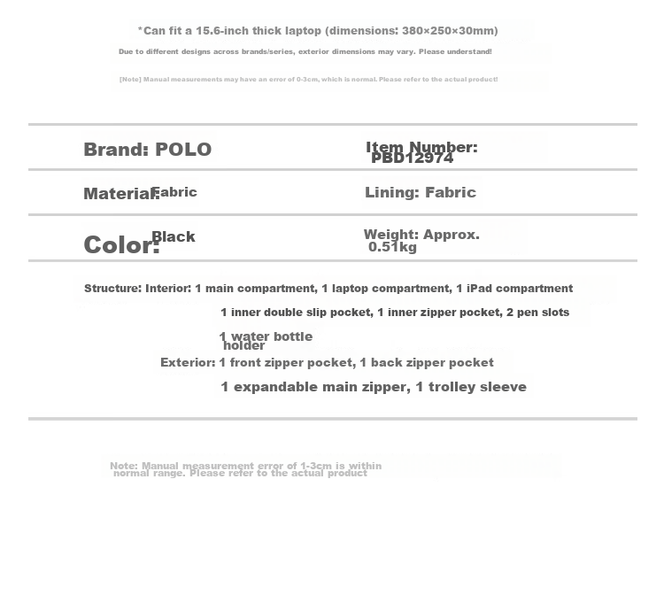 POLO Business Briefcase Expandable Men's Handbag 14/15.6 Inch Laptop Bag Shoulder Bag Gift for Boyfriend 17