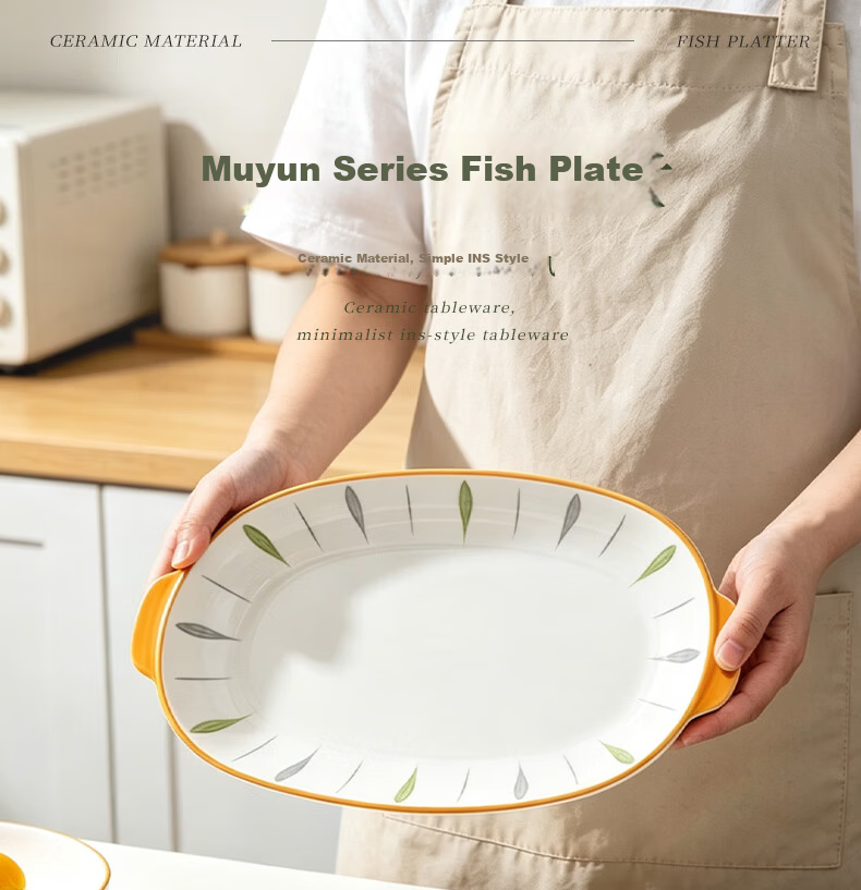 Huaqingge 8-inch Ceramic Plates Set of 4 Home Dining Plates Steak Plates Dumpling Plates Rice Plates Underglaze Color Hand-Painted Muyun 1