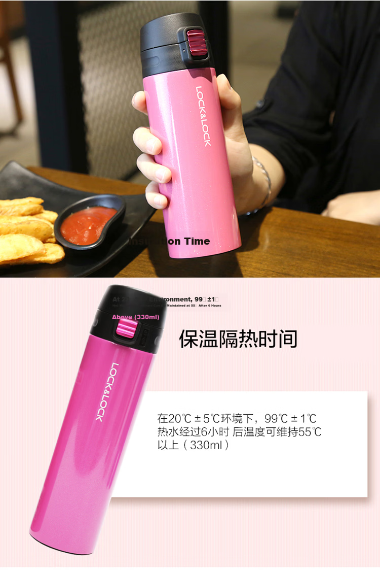 LOCK&LOCK Colorful Spring Lid Insulated Cup, 304 Stainless Steel, Business Portable Water Bottle for Men And Women, 390ML White 5