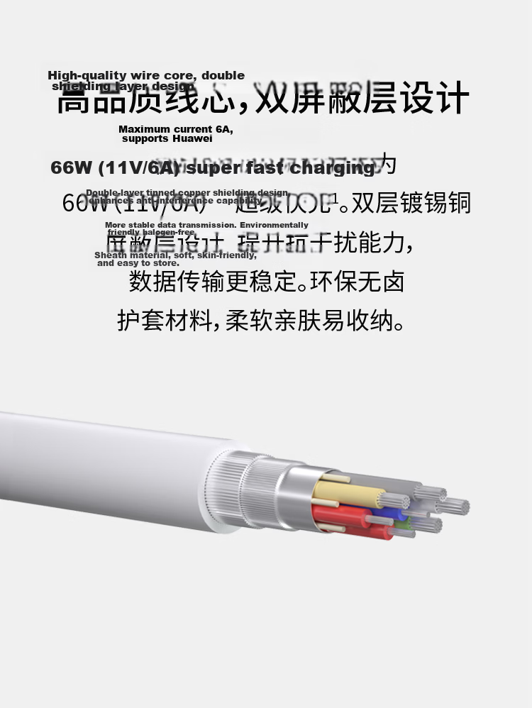 HUAWEI 6A Data Cable Charging Cord, USB Type-C to USB Type-C/length 1.8m/high-Quality Wire Core Original, White CC800 2