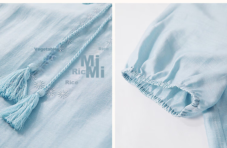 Demana "Light Breeze" Summer Cool Lyocell Embroidered Tassel Tie Split Pleated A-Line Women's Dress 21