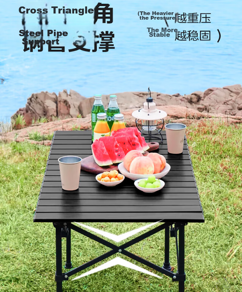 Gosoo Egg Roll Table Camping Table Outdoor Folding Table Market Picnic Table Portable Outdoor Balcony Leisure Table Black 11