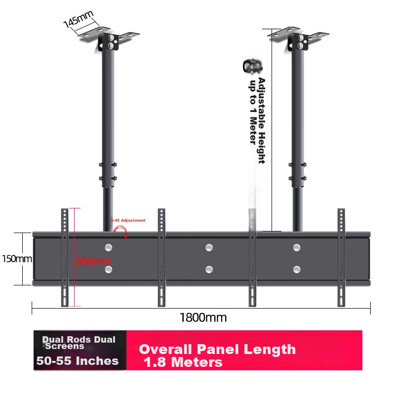 Yizhigu TV Multi-Screen Mount, Compatible with 32/40/43 Inch, Universal Double-Double Dual-Rod Ceiling Mount, Customizable Hanging Bracket for Bubble Tea Shops, Supermarkets, And Airports 12