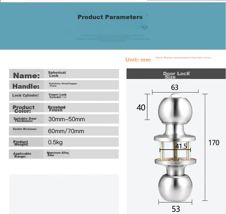 BLOSSOM Spherical Lock Indoor Door Lock Plastic Steel Aluminum Alloy Toilet Bathroom Lock 587 Three-Bar 3-5 11