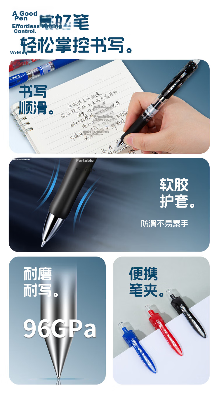 Comix Retractable Gel Pen 0.5mm Black Student Signature Business Bullet Tip Exam Water Pen High-Quality Office Supplies 9 Black 2 Red 1 Blue EB35-12 2