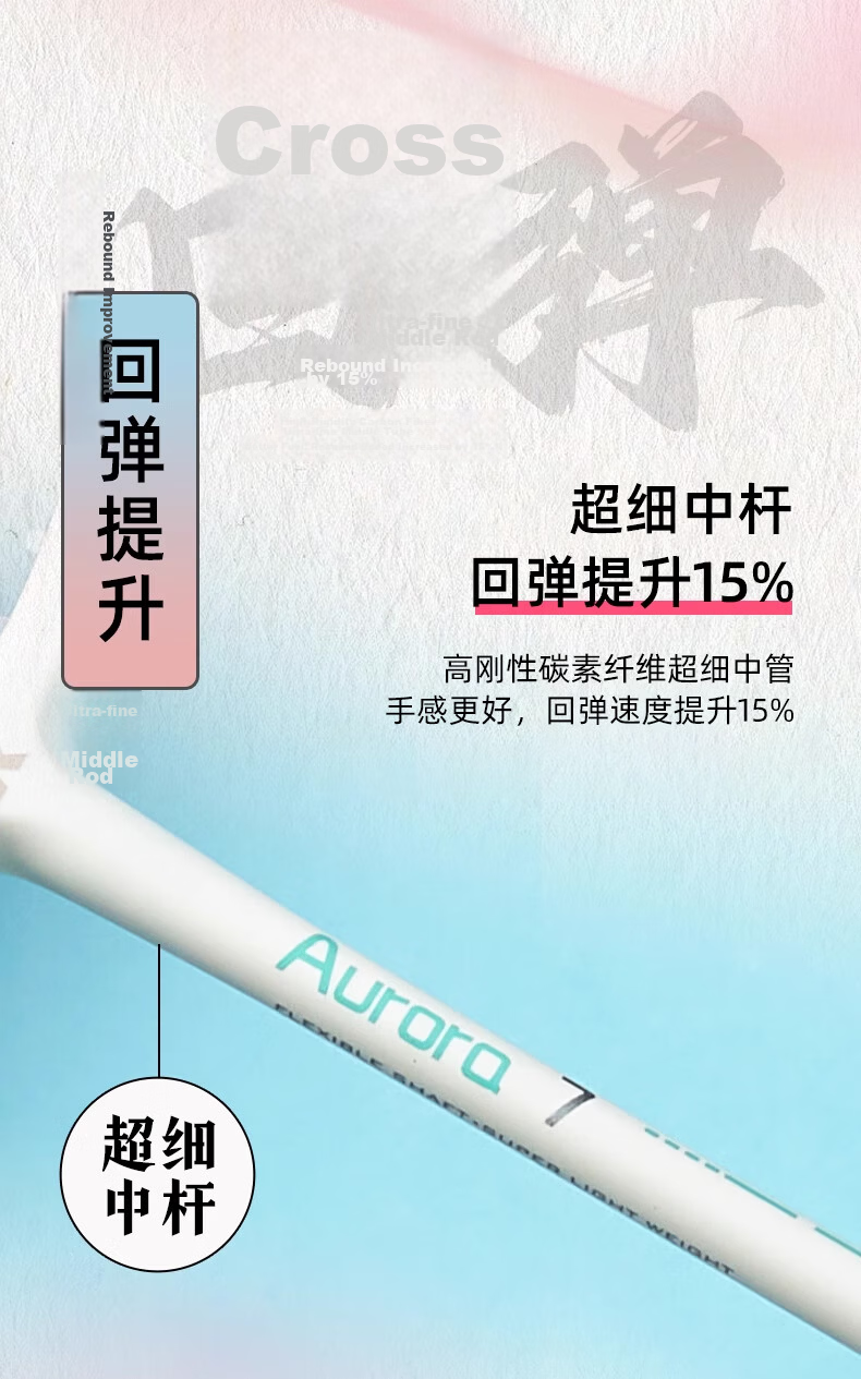 KAWASAKI Aurora 60S Full Carbon 5U Ultra-Light High Tension Offensive Professional Advanced Badminton Racket White with 26 lbs String Tension 7