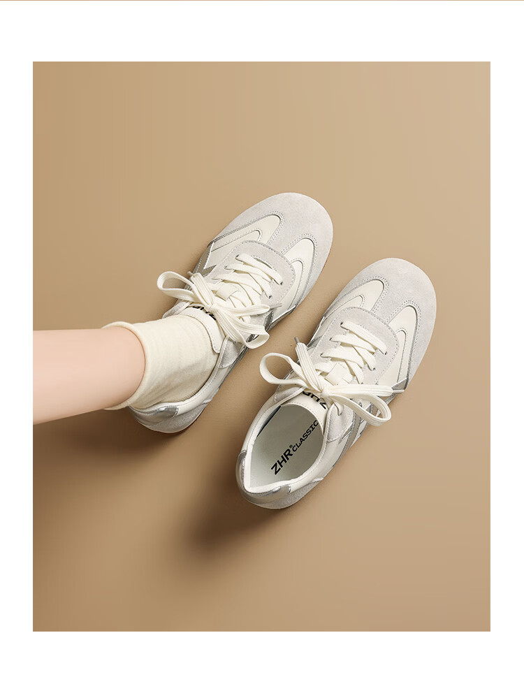 ZHR Mango Head German Shepherd Training Shoes Women Retro Flat Sports Shoes Soft Sole Casual Breathable Women's Shoes BT213 Beige Silver Size 36 21