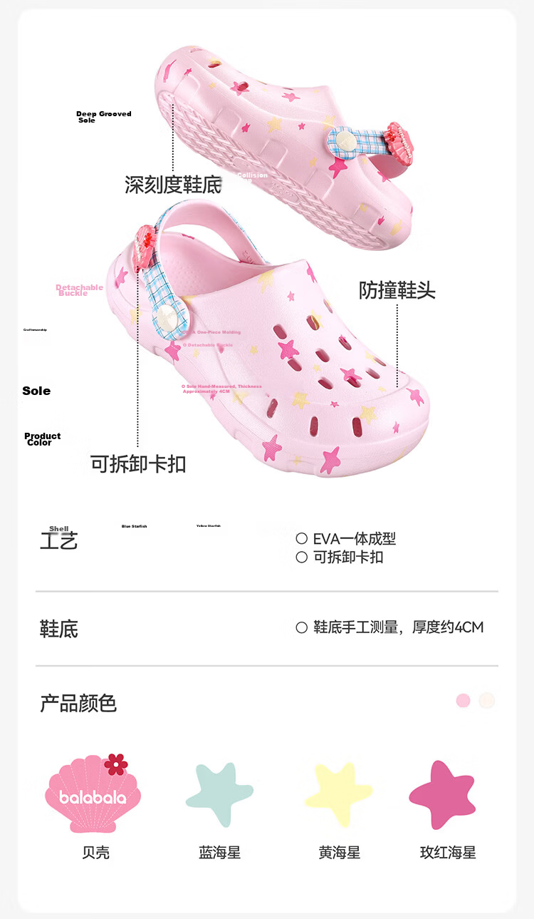 BALABALA Kids Summer Clog Sandals Boys Girls Bathroom Shower Slippers Girls Casual Sandals Parent-Child Beach Shoes for Older Children 3