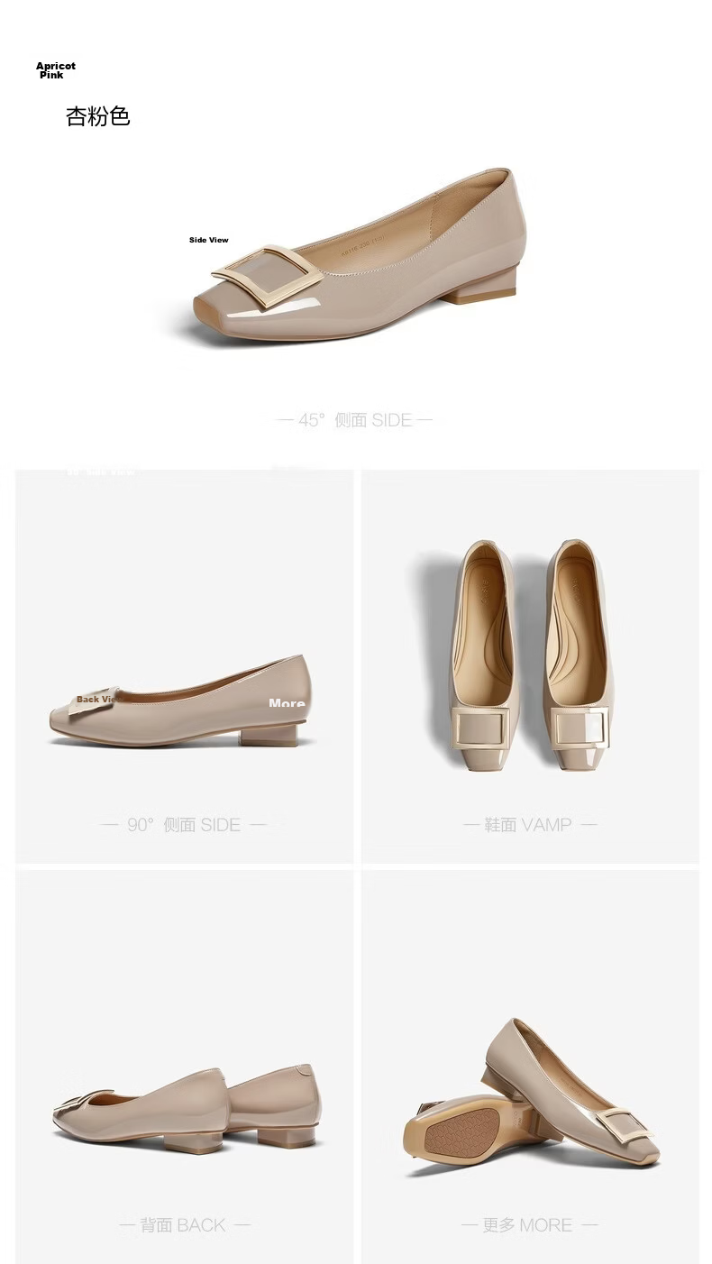 BASTO 26 Spring Simple Metal Buckle Commuter Block Heel Square Toe Women's Flats K5803AQ6 Light Pink Size 39 23