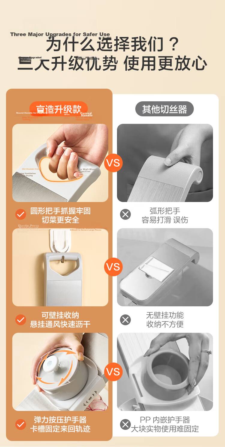 JD Original Grater, 304 Stainless Steel Vegetable Slicer, Potato Shredder, Multi-Functional Shredder with 6 Blades + Hand Guard 6