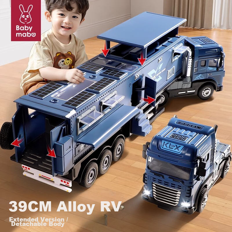 Mabao Twin Alloy RV Toy Extra Large Truck Children's 3-6 Years Old Boys Truck Model Long Trailer Car Baby