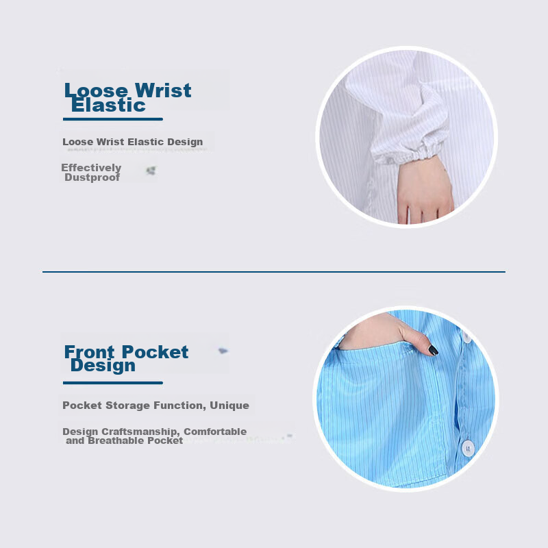 Jiuchengu Anti-Static Coat with Large Cap Dust-Free Long Workwear Unisex Dustproof Workshop Electronics Factory Protective Clothing Blue 6XL 7