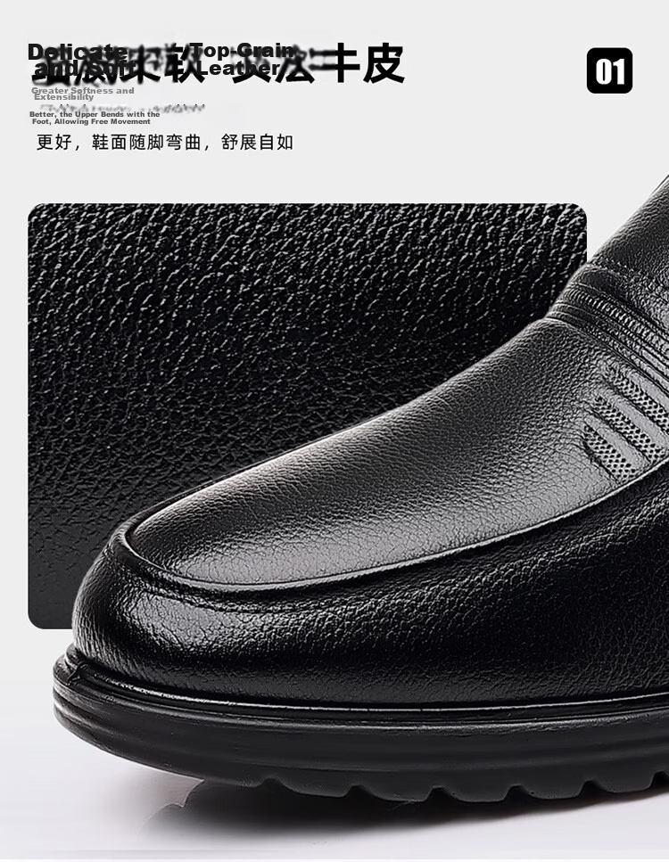 MEXICAN Autumn Winter Business Casual Men's First Layer Cowhide Dress Shoes Slip-On Loafers Black Size 37 7