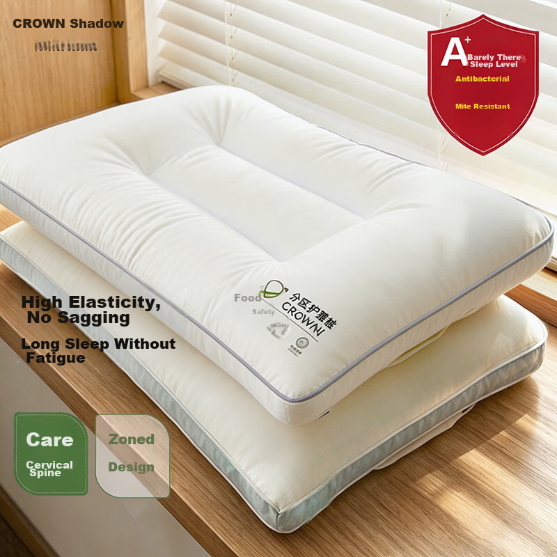 CROWN Pure Cotton Cervical Pillow Neck Support Deep Sleep Pillow for Men and Women Non-Collapsing Hotel Body Pillow Core Pair (2 Pack)