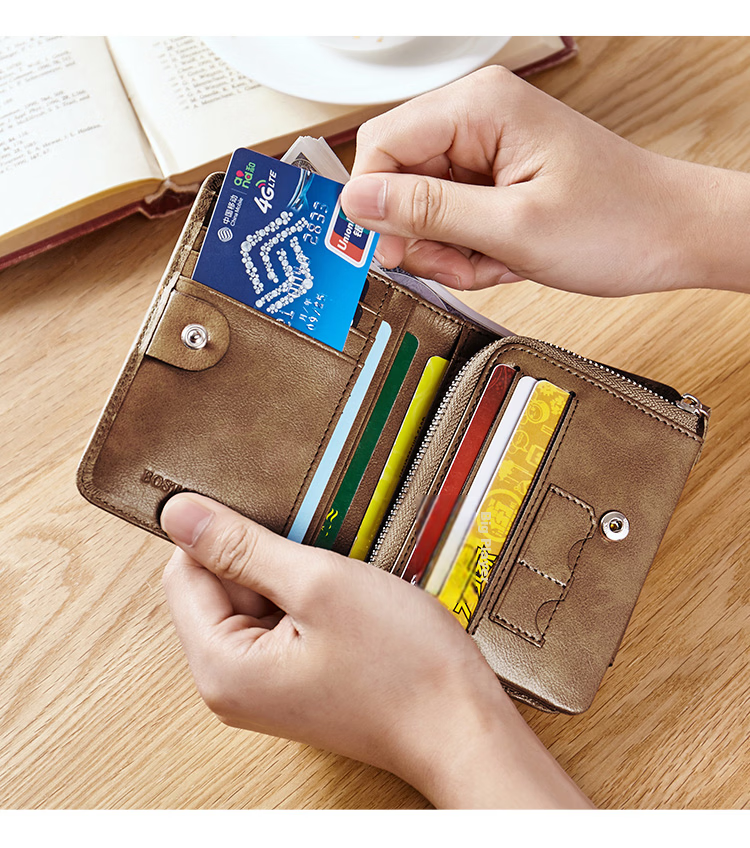 BOSTANTEN Men's Wallet, Short Style, Top-Grain Leather, Student Foldable Multi-Card Holder, Korean-Style Clutch Wallet for Me 10