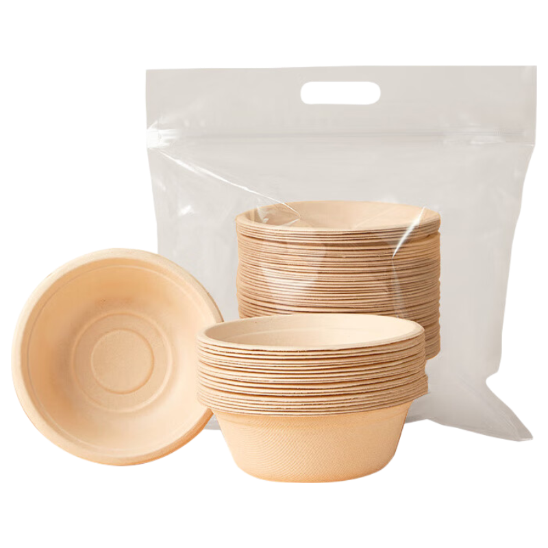 JD Original Disposable Bowls And Plates Tableware, Food-Grade Barbecue Camping Sugarcane Pulp Paper Bowls 500ml [50 Pieces]