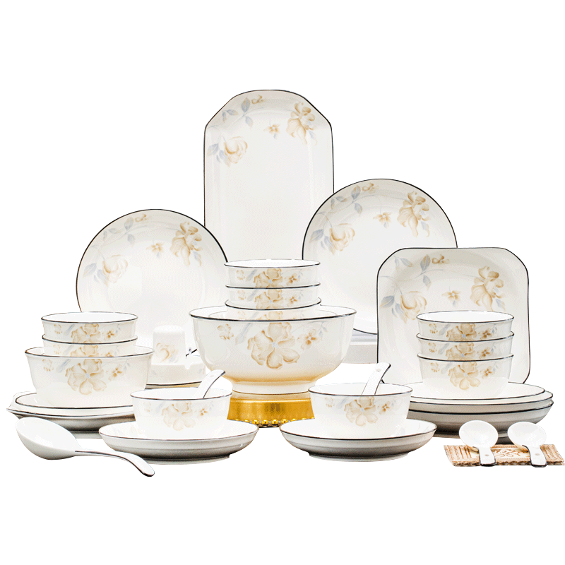 Mornenjoy Jingdezhen Ceramic Dinnerware Set Bowl Plate Home High-Quality Tableware Chopsticks Housewarming Gift