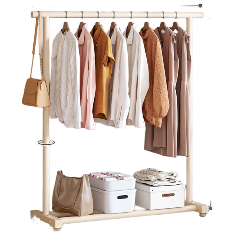 Jing Jiayi Floor Clothes Drying Rack Thickened Cream White Clothes Hanger for Bedroom Student Dormitory