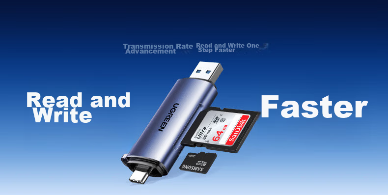 UGREEN USB/Type-C High-Speed Card Reader, Compatible with SD/TF 3.0 Dual Cards, Suitable for Computers, Tablets, Smartphones, DJI Pocket 4/3 Drones, Apple 17 Action Cameras 7