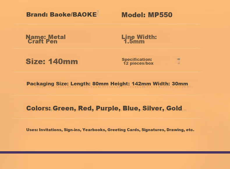 BAOKE BAOKE MP550 Paint Marker, Silver, Water-Based Marker, Check-In Pen, Graffiti Pen, 12 Pieces/box 3