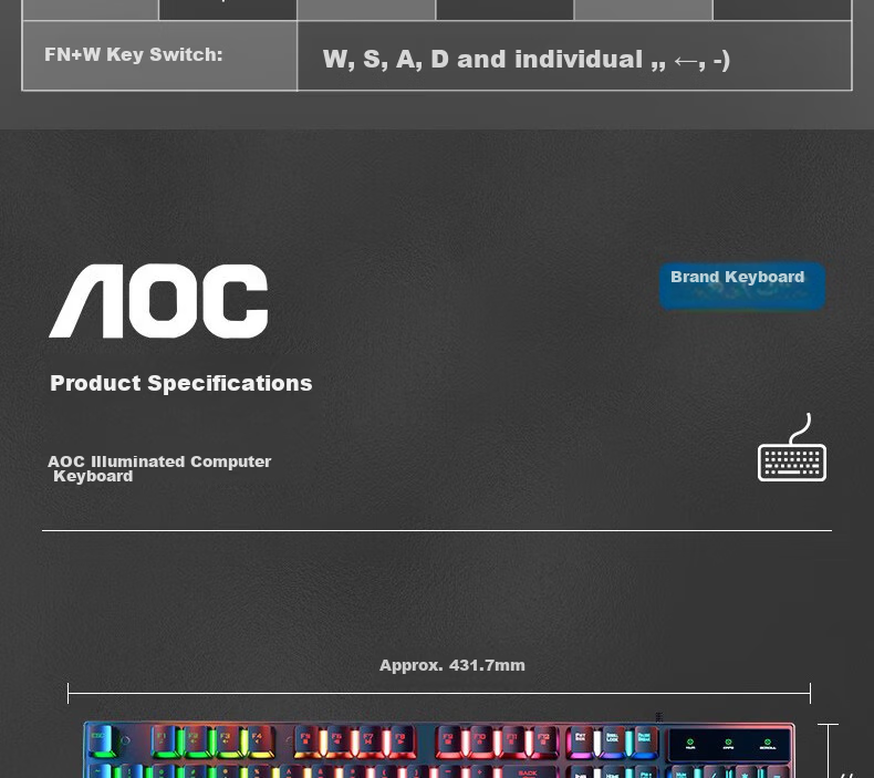 AOC KM410 True Mechanical Feel Wired 104-Key Keyboard and Mouse Combo Gaming Office Computer Set White Ice Blue Backlight 17